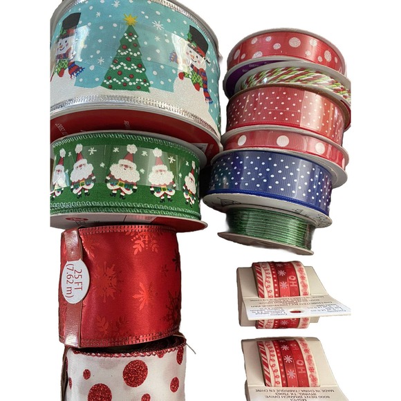 26-Pc Lot Asstd Christmas Gift Wrap Ribbon, Trim, Craft Tape,‎ Cord, Twine Decor - Picture 2 of 8